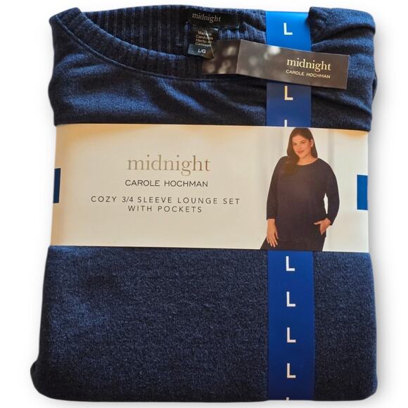 NWT Midnight by Carole Hochman Ribbed Lounge Set Blue Large - Picture 3 of 4